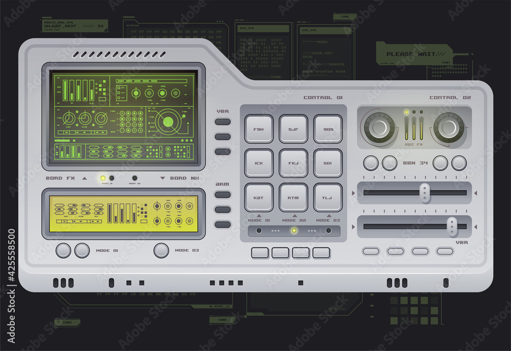 Poster lo-fi user interface. Creative template in the style of science fiction. Abstract 80s interface. Retro computer with old programs.