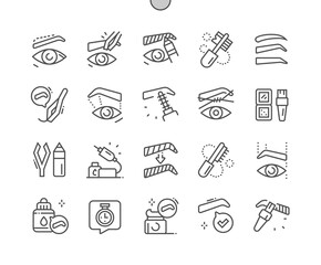 Eyebrow correction. Tweezers, hair, removal, salon, attachment and care. Cosmetology and beauty. Pixel Perfect Vector Thin Line Icons. Simple Minimal Pictogram