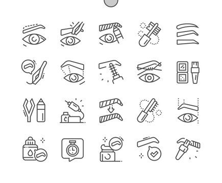 Eyebrow correction. Tweezers, hair, removal, salon, attachment and care. Cosmetology and beauty. Pixel Perfect Vector Thin Line Icons. Simple Minimal Pictogram
