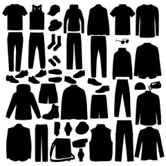 vector, isolated, silhouette mens clothing, set, collection