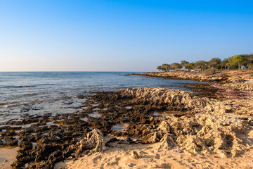 Fototapeta na wymiar A beautiful summer landscape of a rocky beach in Ayia Napa, Cyprus