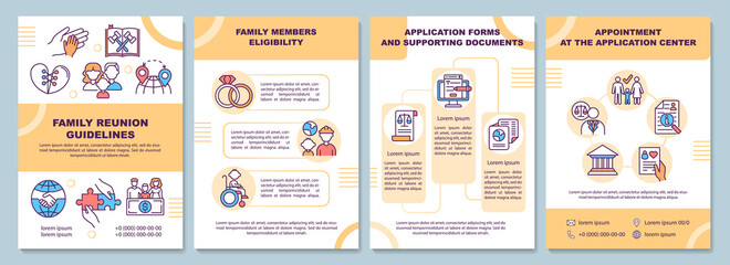 Family reunion guidelines brochure template. Application center. Flyer, booklet, leaflet print, cover design with linear icons. Vector layouts for presentation, annual reports, advertisement pages - obrazy, fototapety, plakaty