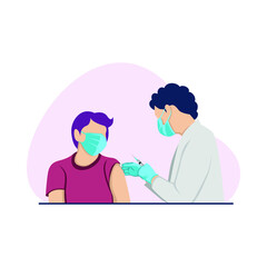 Fototapeta premium Doctor injecting vaccine covid19 to a patient illustration