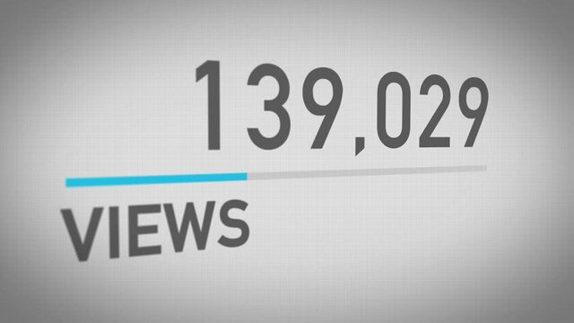 A close up of a video views counter quickly increasing to 500,000 views. Perspective version.	
