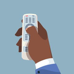 Tv controller in hand. Remote controller for home appliances technic controllers garish vector concept picture © ONYXprj