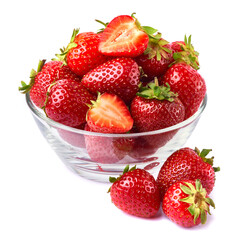 Glass bowl of Fresh strawberry isolated on white background