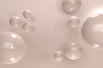 Bright and shiny brown abstract background with flying bubbles. 3d rendering