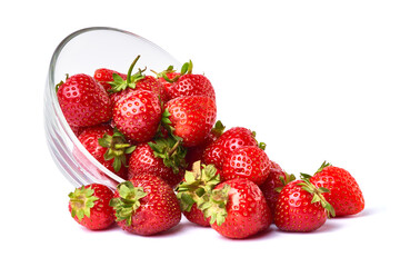 Glass bowl of Fresh strawberry isolated on white background