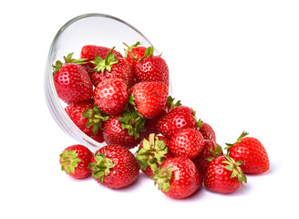 Glass bowl of Fresh strawberry isolated on white background