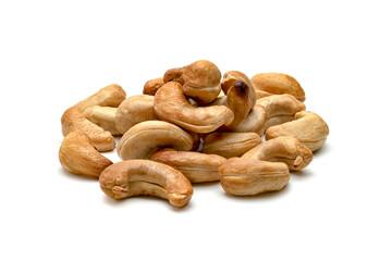Roasted cashew nuts isolated on white background