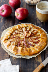 Apple open pie or galette. Baking. Vegetarian food.