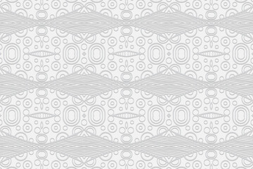 Geometric volumetric convex white background. Ethnic African, Mexican, Indian motives. 3D embossed beautiful pattern in doodling style. Ornament for wallpaper, business cards, textiles, presentations.