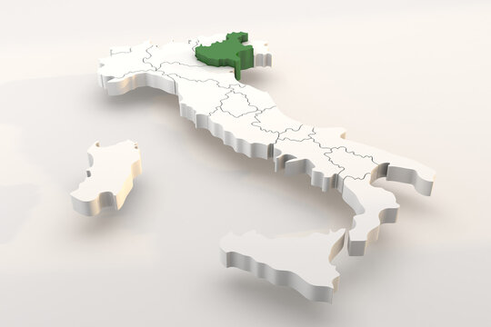 Italy map a 3d render isolated with Veneto italian regions