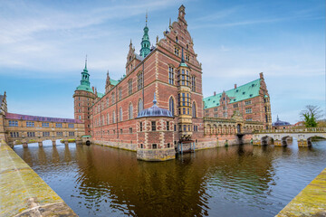 Hillerod, Denmark; April 4, 2021 - Built in the early 17th century, Frederiksborg Castle is one of the most famous castles in Denmark.