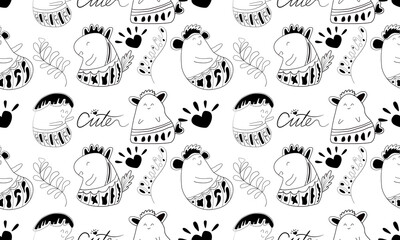 Cute cartoon animal seamless pattern background, vector illustration suitable for baby clothing wallpaper. Greeting card wrapping paper