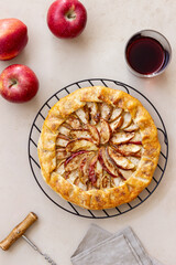 Apple open pie or galette. Baking. Vegetarian food.