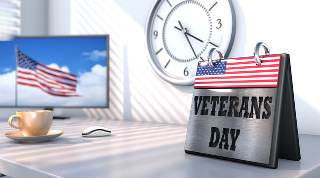 3D illustration Veterans Day. Calendar with the date of Veterans Day