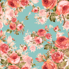  Watercolor roses seamless pattern