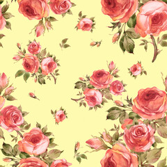  Watercolor roses seamless pattern