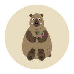 vector bear with a raspberry branch