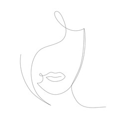 Vector illustration of a woman with lips in one line art style on white background
