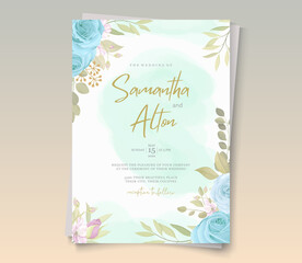 Hand drawn wedding invitation template with floral theme