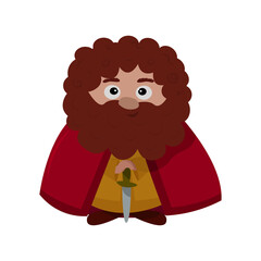 A big bearded character with a sword