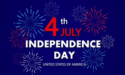Independence day banner with text and fireworks, vector art illustration.