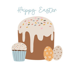 Abstract Easter cake, boho sweet bread, delicious Easter cake decoration, colorful multi-colored decor cake, Happy Easter vector card
