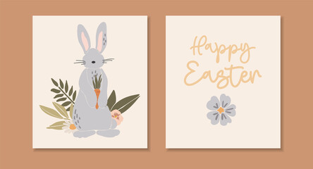 Abstract Easter bunny, boho rabbit, Easter bunny decoration, traditional Easter elements, Happy Easter vector card