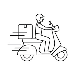 Shipping fast delivery man riding motorcycle icon symbol, Pictogram flat outline design for apps and websites, Track and trace processing status, Isolated on white background, Vector illustration