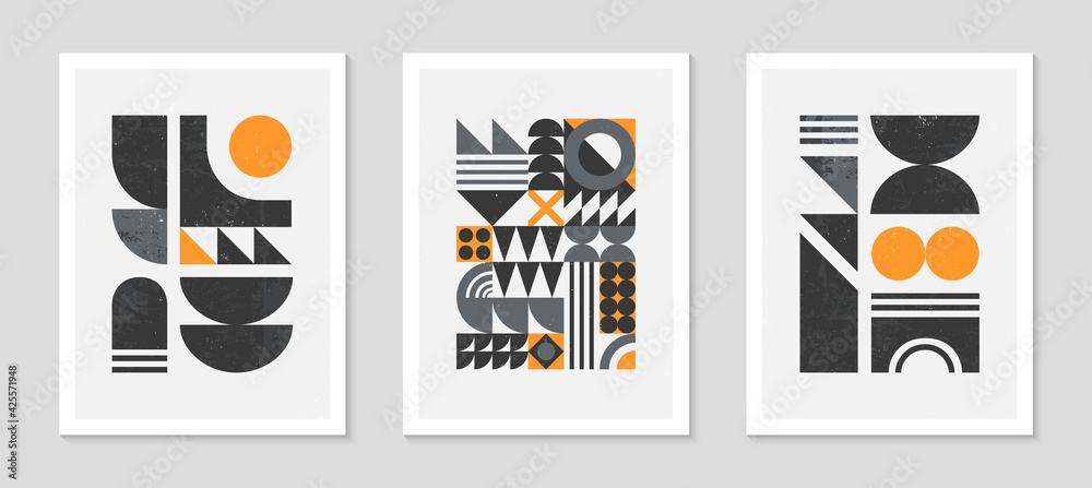 Wall mural set of abstract bauhaus geometric pattern backgrounds.trendy minimalist geometric design with simple