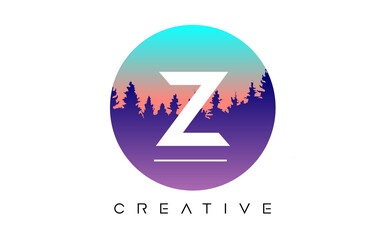 Creative Z Letter Logo Design with Pine Forest Vector Shapes and Pastel Colors