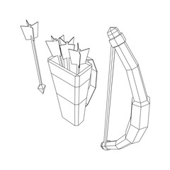 Obraz premium Medieval Bow and arrow archer weapon. Wireframe low poly mesh vector illustration.