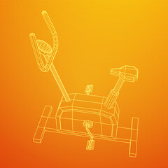 Excercise Bike. Gym equipment. Sport cardio fitness concept. Wireframe low poly mesh vector illustration.