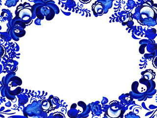 Ornate floral frame in traditional Russian style Gzhel