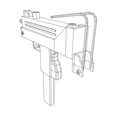 Submachine gun modern firearms pistol. Wireframe low poly mesh vector illustration.