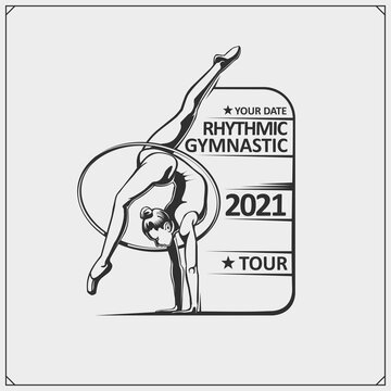 Rhythmic gymnastics silhouettes. Female silhouette of gymnast. Sport emblem, logos and design elements.