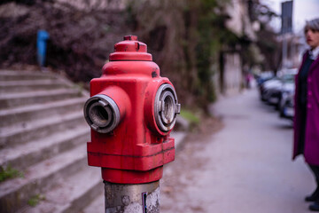 Red hydrant on the street