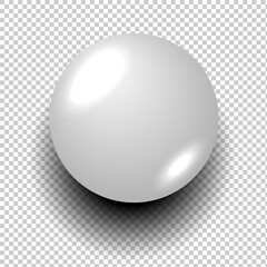 White billiard ball with highlights on a transparent background
