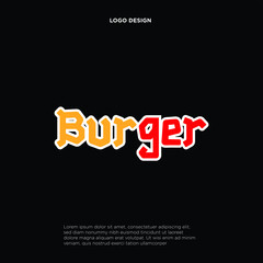 Hand lettering burger food logo design concept on white background. Web infographic fast-food restaurant menu pictogram. Premium quality modern calligraphy snack bar vector emblem illustration.