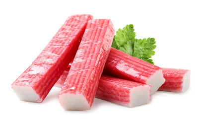 Crab sticks heap on a white background. Isolated © innafoto2017