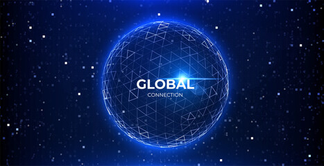 Global data network. Globe abstract connection. Data sphere technology background. World communication vector illustration.