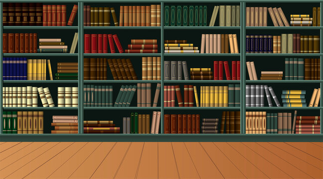 Library, Bookstore. A large bookcase in the library with many different books. Background from books.