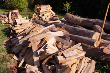 A pile of chopped wood for the stove