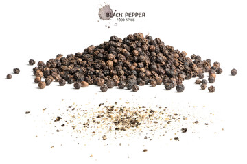 Ground black pepper and ground black pepper on white background