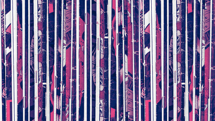 Pile of old comic books creates colorful background pattern with pink and blue duotone effect