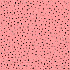 Seamless pattern with black dots, vector for fashion, wrapping paper, fabric, wallpaper and all prints on pink background