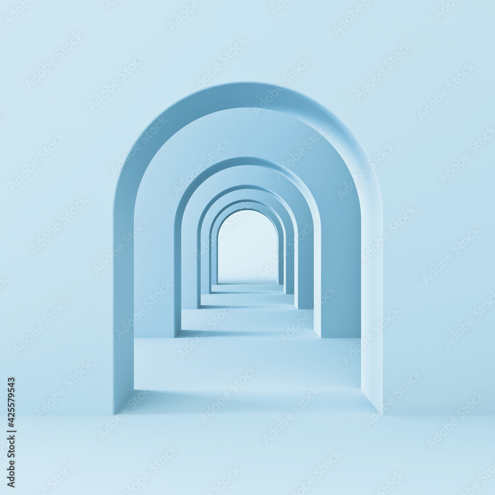 Aufkleber arch hallway corridor abstract blue background minimal conceptual 3d rendering