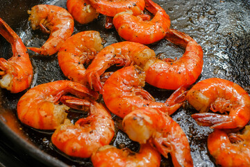 Shrimp buttered in a cast iron skillet